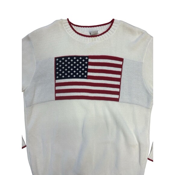 Vintage Haband Mens White Sweater With American Flag Patriotic Size Large - Picture 2 of 4